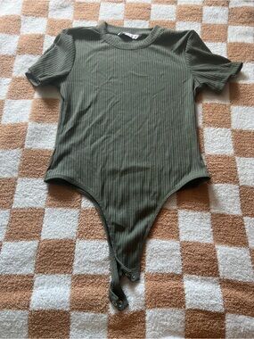 SO Olive Green Ribbed Short-Sleeve Bodysuit
